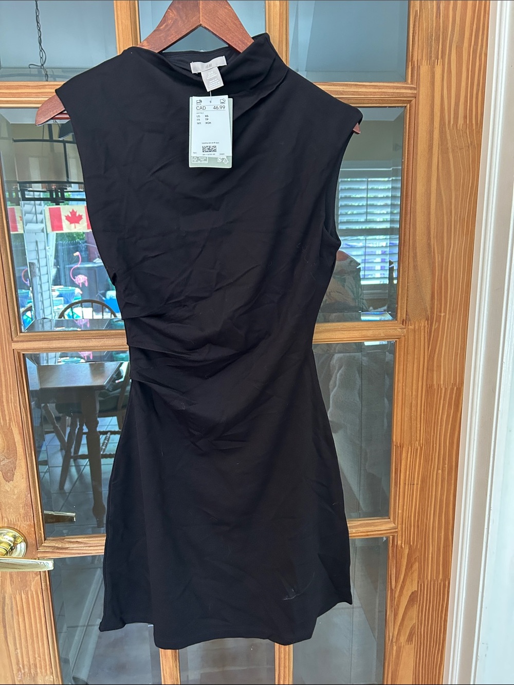 H&M Black Sleeveless Mock-Neck Draped Mini Dress